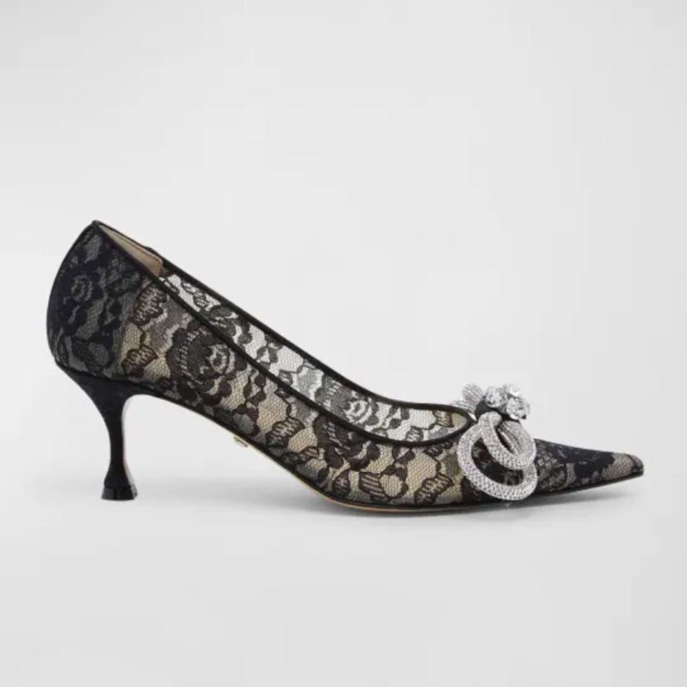 MACH & MACH Double Crystal Bow Pointed Toe Pump